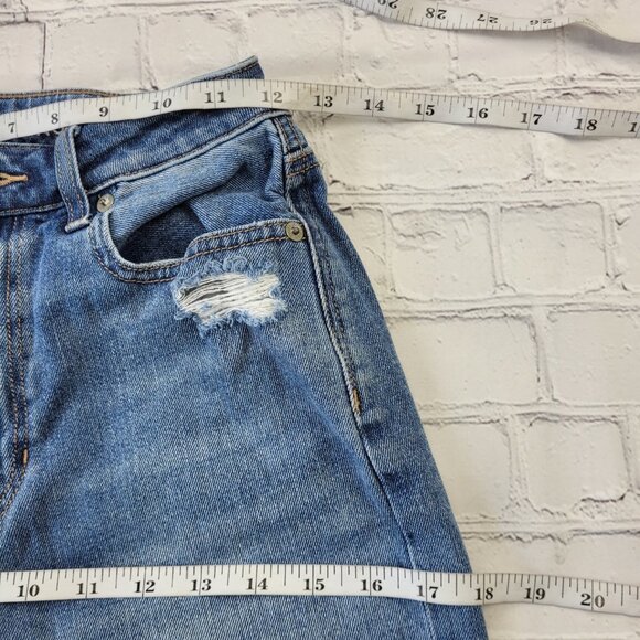 American Eagle Woman’s Blue Distressed mom jeans size 0 Regular - Picture 6 of 12
